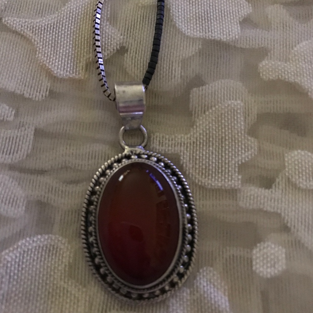 Vintage Amber Sterling silver Choker Necklace